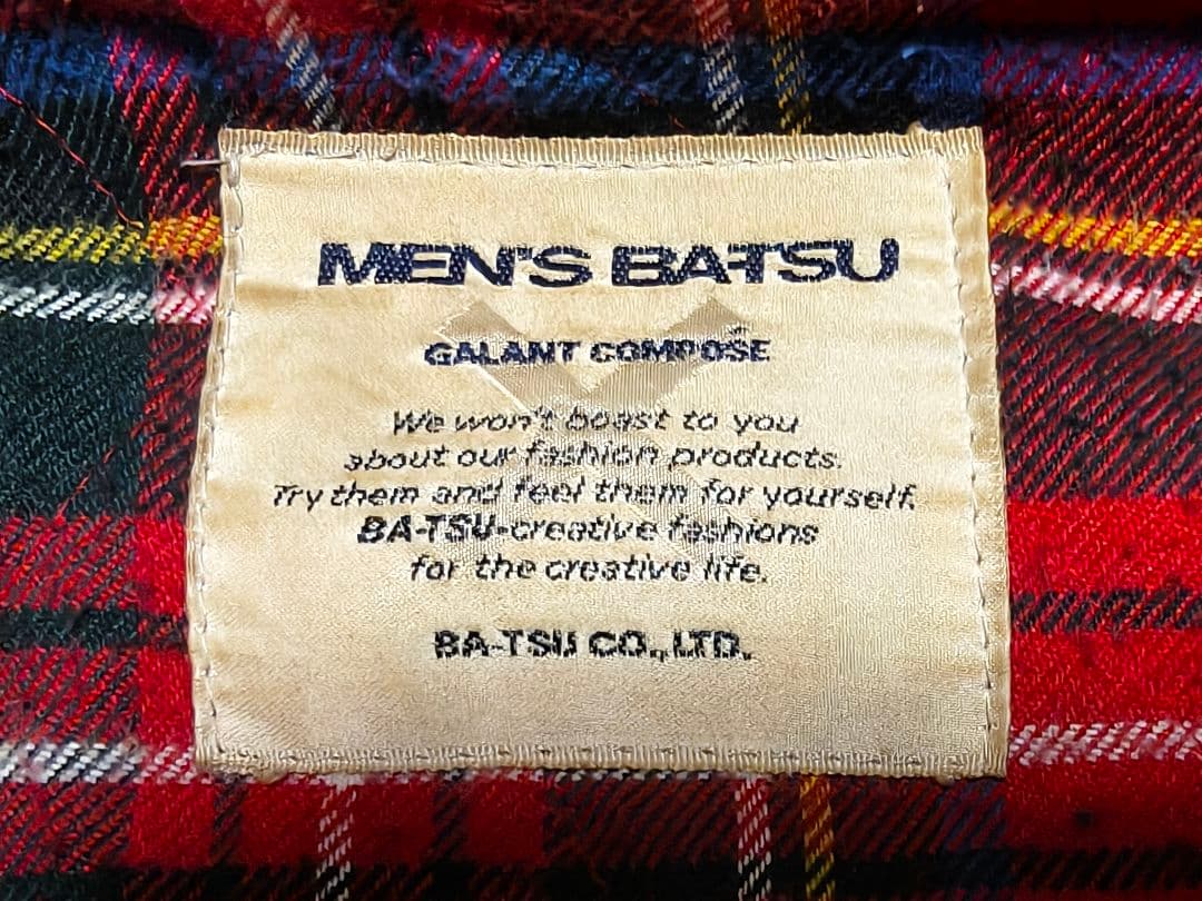 MEN'S BATSU メンズバツ 刺繍&ワッペン 袖革スタジャン　ヴィンテージ