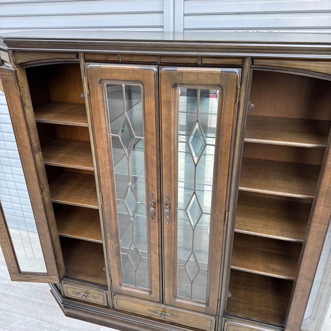 希少ヴィンテージ 旭川純木工芸　いさみや　ステンドグラス　飾り棚　キャビネット