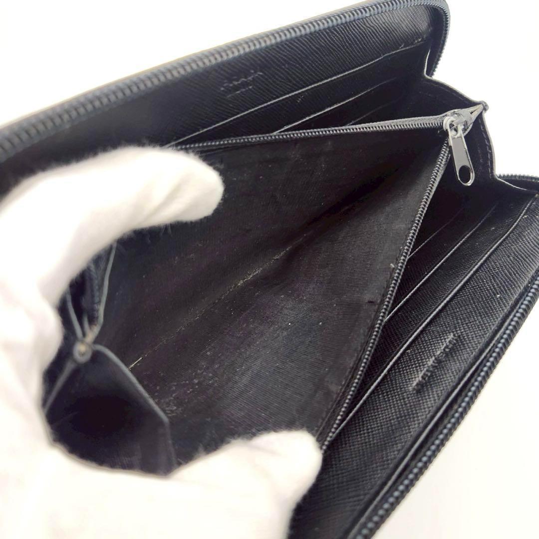 極美品 プラダ 長財布 三角ロゴ ラウンドファスナー サフィアーノレザー 黒