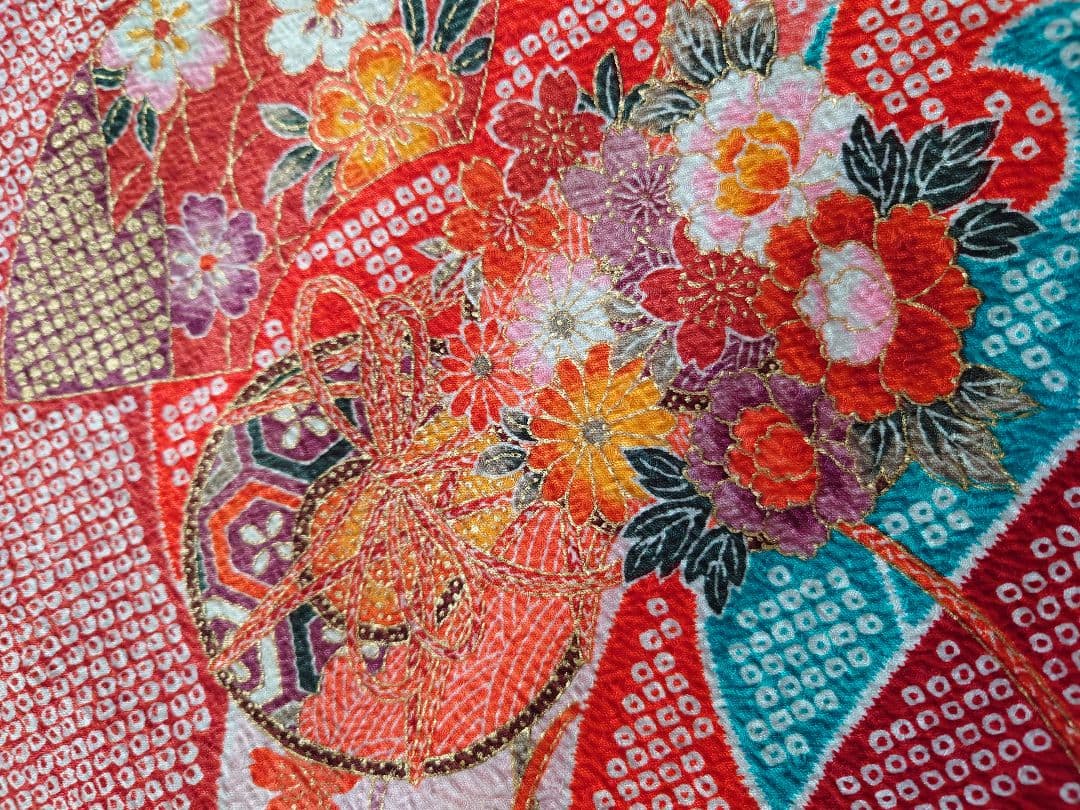 七五三　着物　筥迫セット　長襦袢　7歳　女の子　絞り柄　袋帯