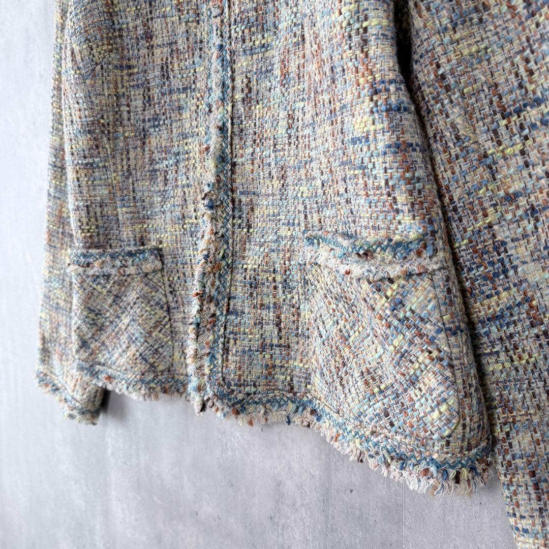 ハナエモリ ツイードノーカラージャケット マルチカラー 40 日本製
