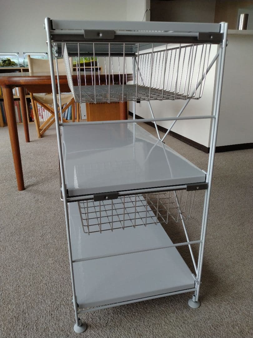 【美品】MUJI無印良品 スチールユニットシェルフ小ワイド86cmバスケット×2