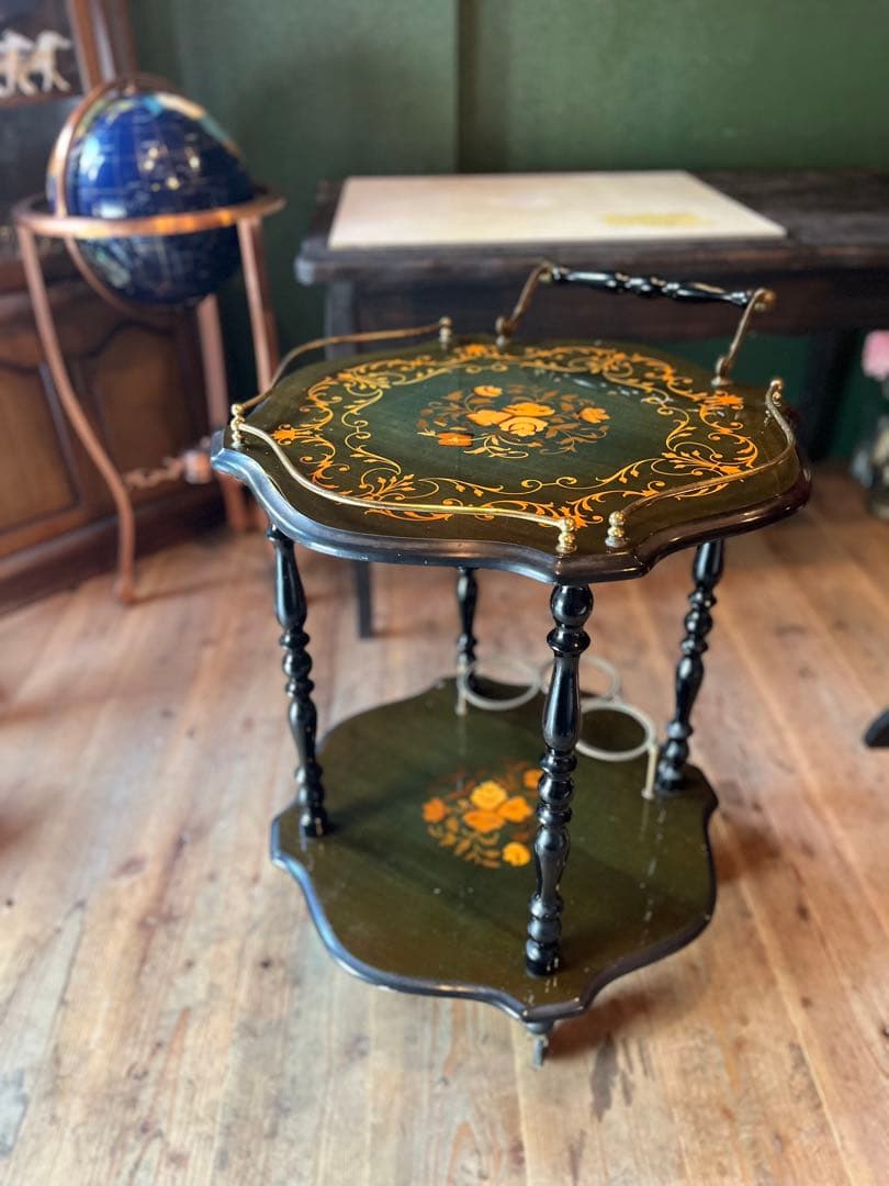 イタリア製 象嵌 ティーワゴン キッチンワゴン アンティーク インテリア