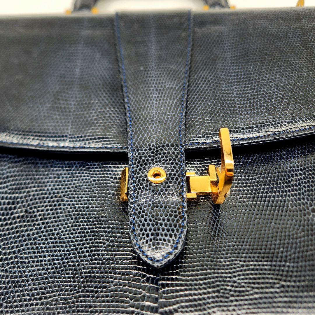 FURDI ITALY リザードレザー ハンドバッグ ネイビー フォーマル