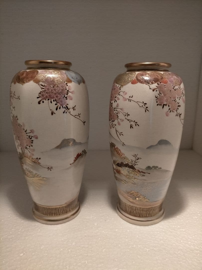 アンティーク 里帰り 薩摩焼 喜多村　 ベース 花瓶 一対