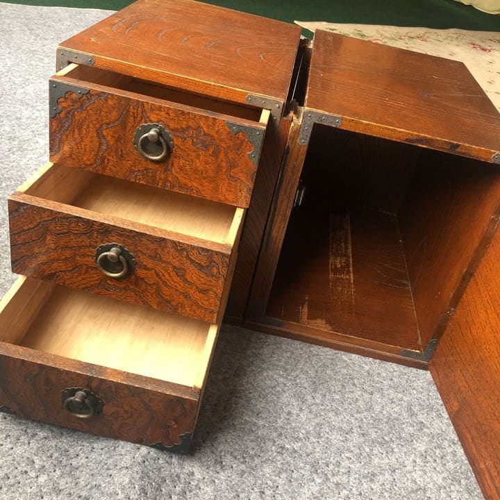 R★書道　机　ミニ箪笥　骨董　アンティーク①引き出し3段