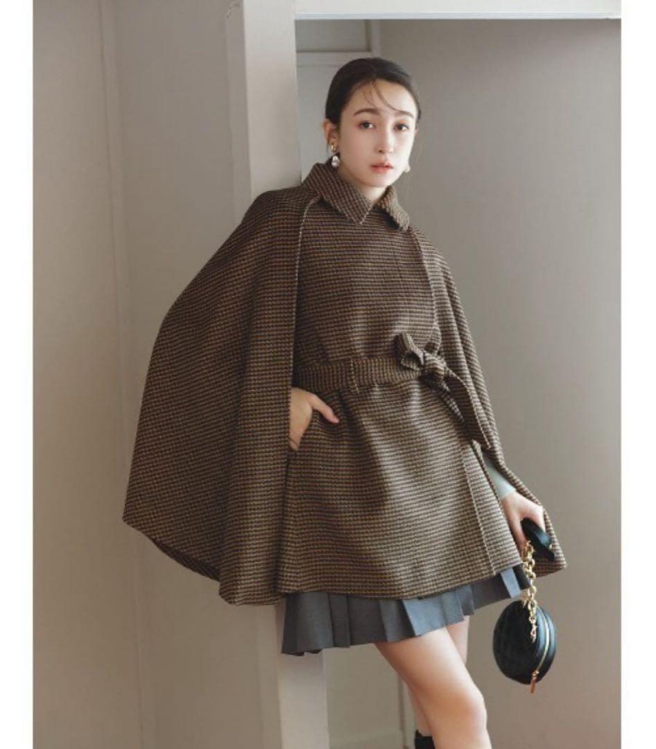 新品値札ありLILY BROWN 2wayポンチョ・ケープコート 千鳥格子