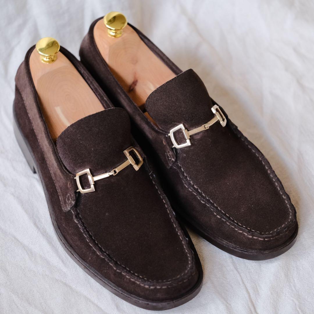GUCCI グッチ スエードホースビットローファー 茶41.5E