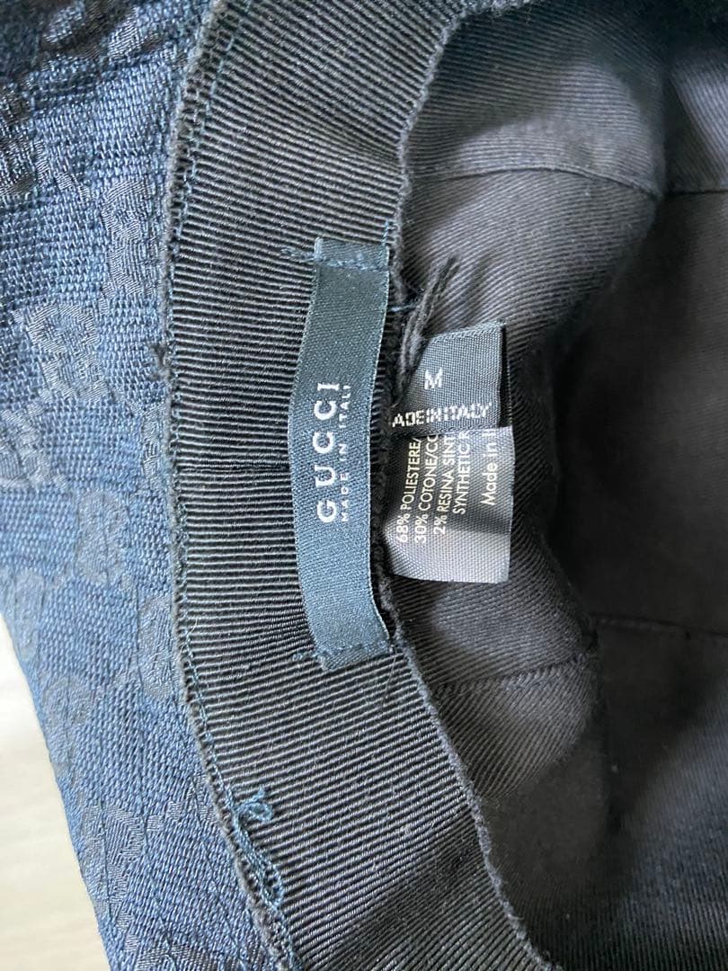 GUCCI バケットハット　帽子　GG柄　キャンバス　ブラック　レザー