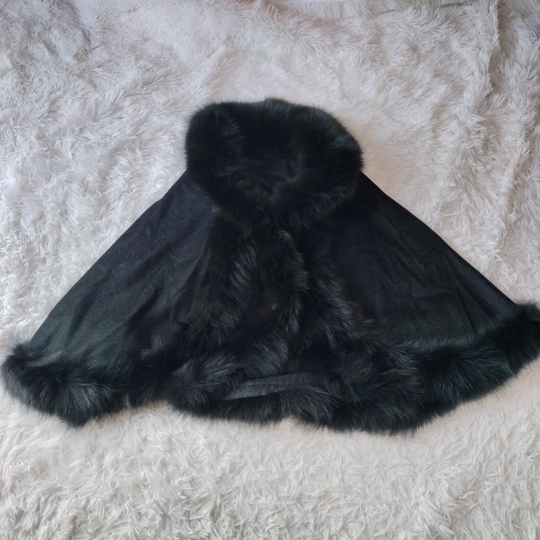 【未使用級】SAGA FURS カシミヤ ポンチョ 2way ブルーフォックス