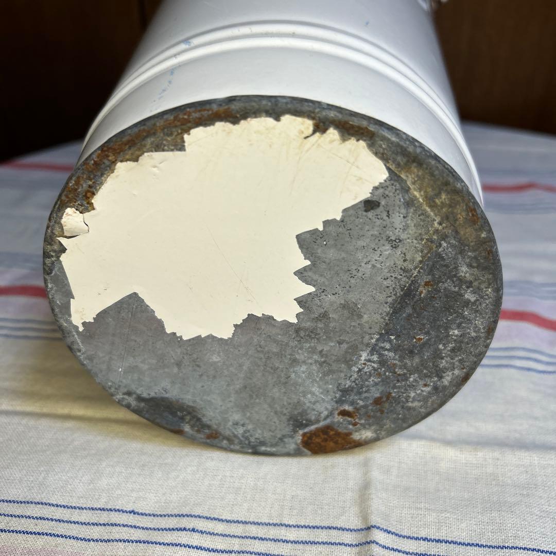 レアイギリスアンティーク　ホーロー花桶/水入れ/バケツ　クリームホワイトに赤縁取