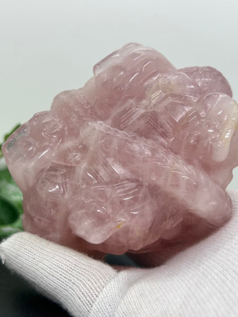 天然石ローズクォーツ　玄武龍亀置物　No.1865