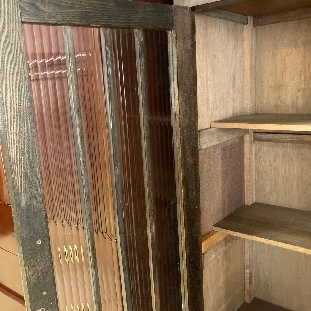 昭和レトロ　木製ガラス扉付き本棚