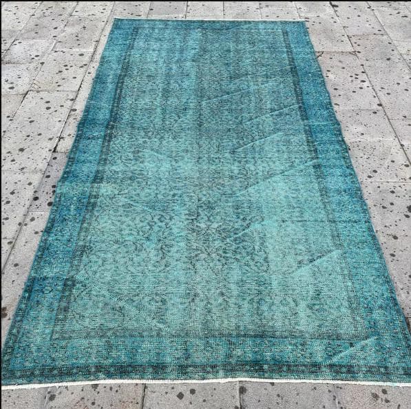 【訳アリ】トルコ ヴィンテージラグA114超大判 ターコイズブルー オーバーダイ