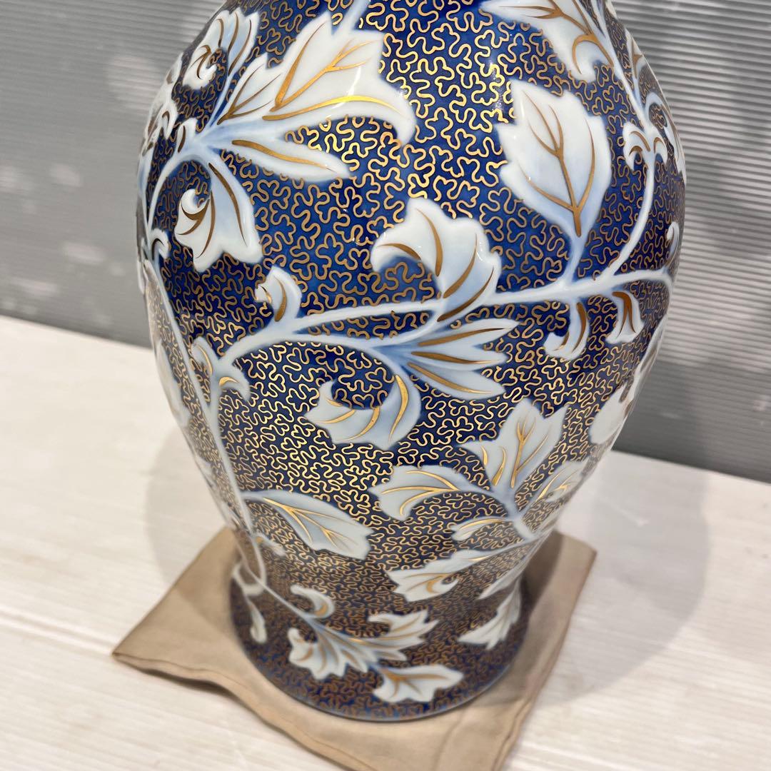 美品　美術品　牡丹彫刻外金　花瓶　深川製磁　花器　インテリア　コレクション