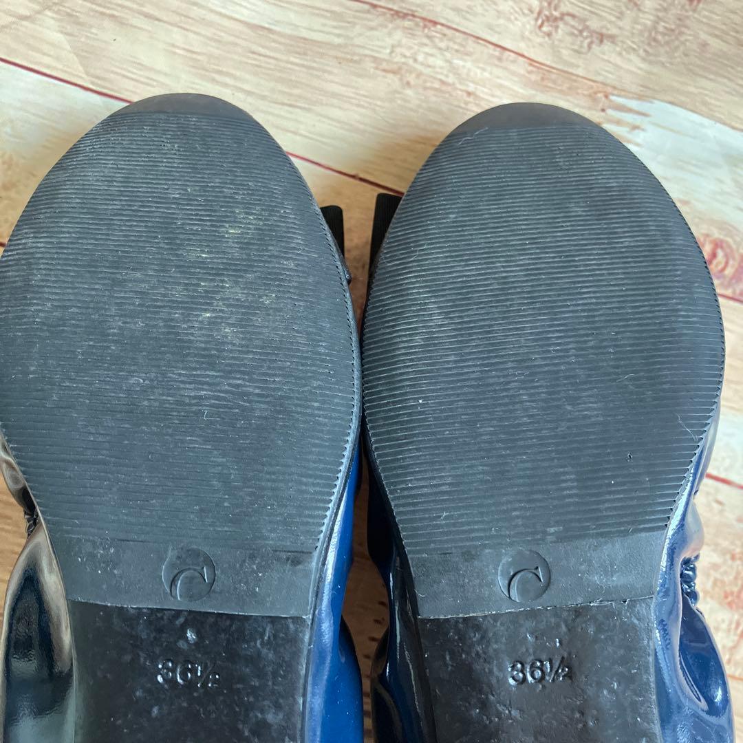 【美品】miu miu パテントレザーバレエシューズ ネイビー リボン付き 箱