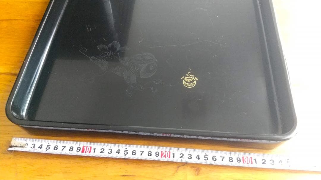 大正14年　『漆器黒膳』10枚セット　木箱入り　打ち出の小槌柄　1925年