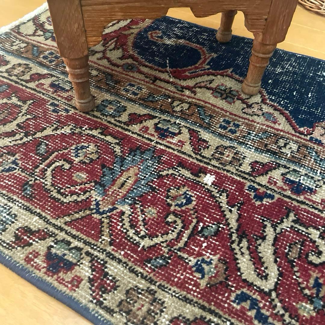 50×150 ロングランナーラグ　ネイビー×レッド　トルコヴィンテージラグ