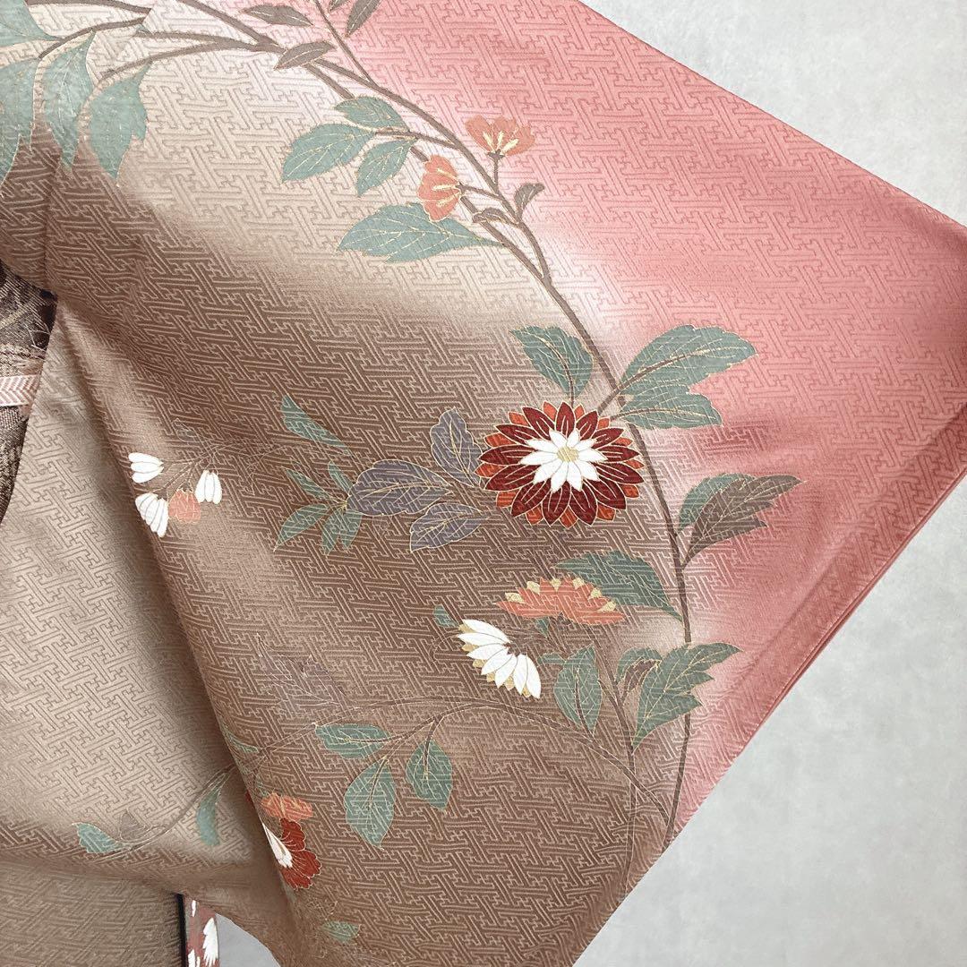 訪問着　フルセット　着物　トールサイズ　正絹　くすみ優花　綸子　J5