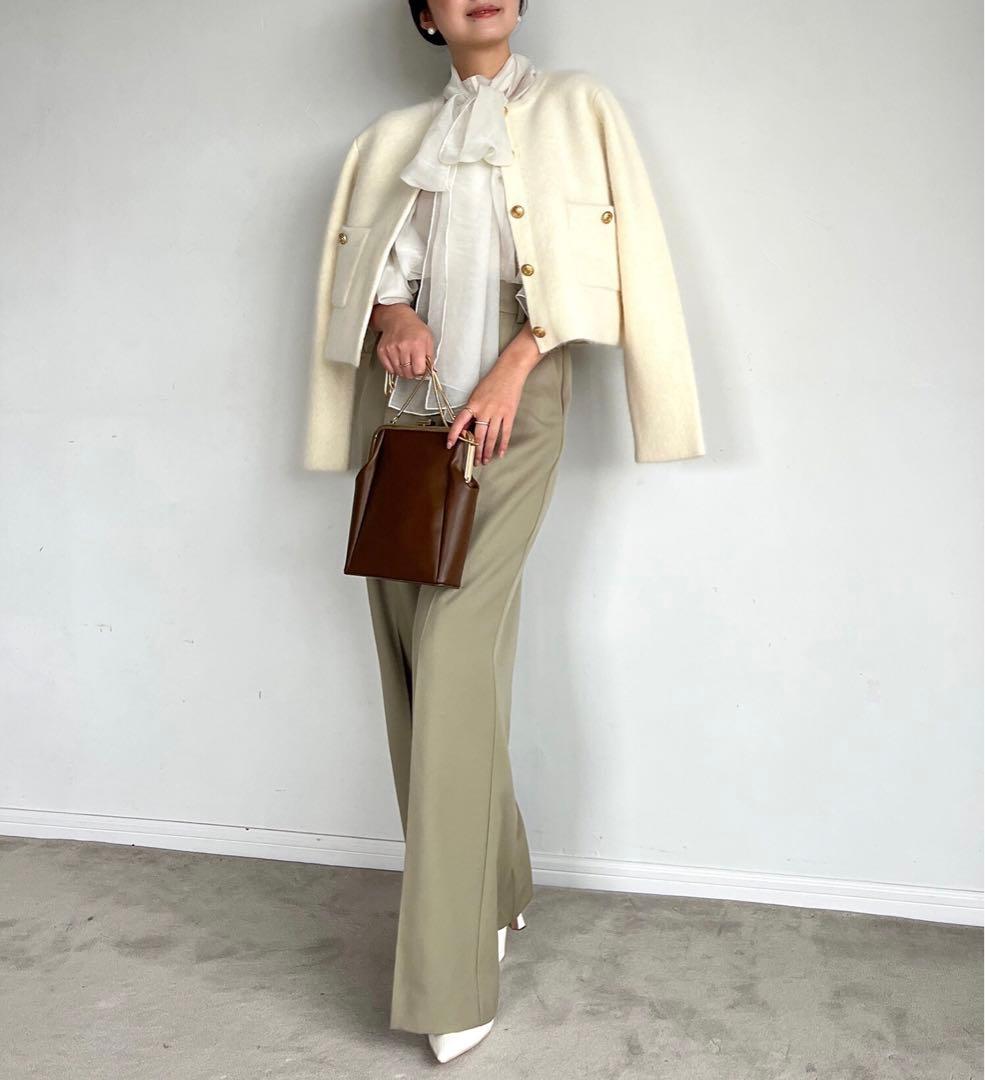 【新品】アニュアンス ラクーンブレンドノーカラーニットジャケット アイボリー