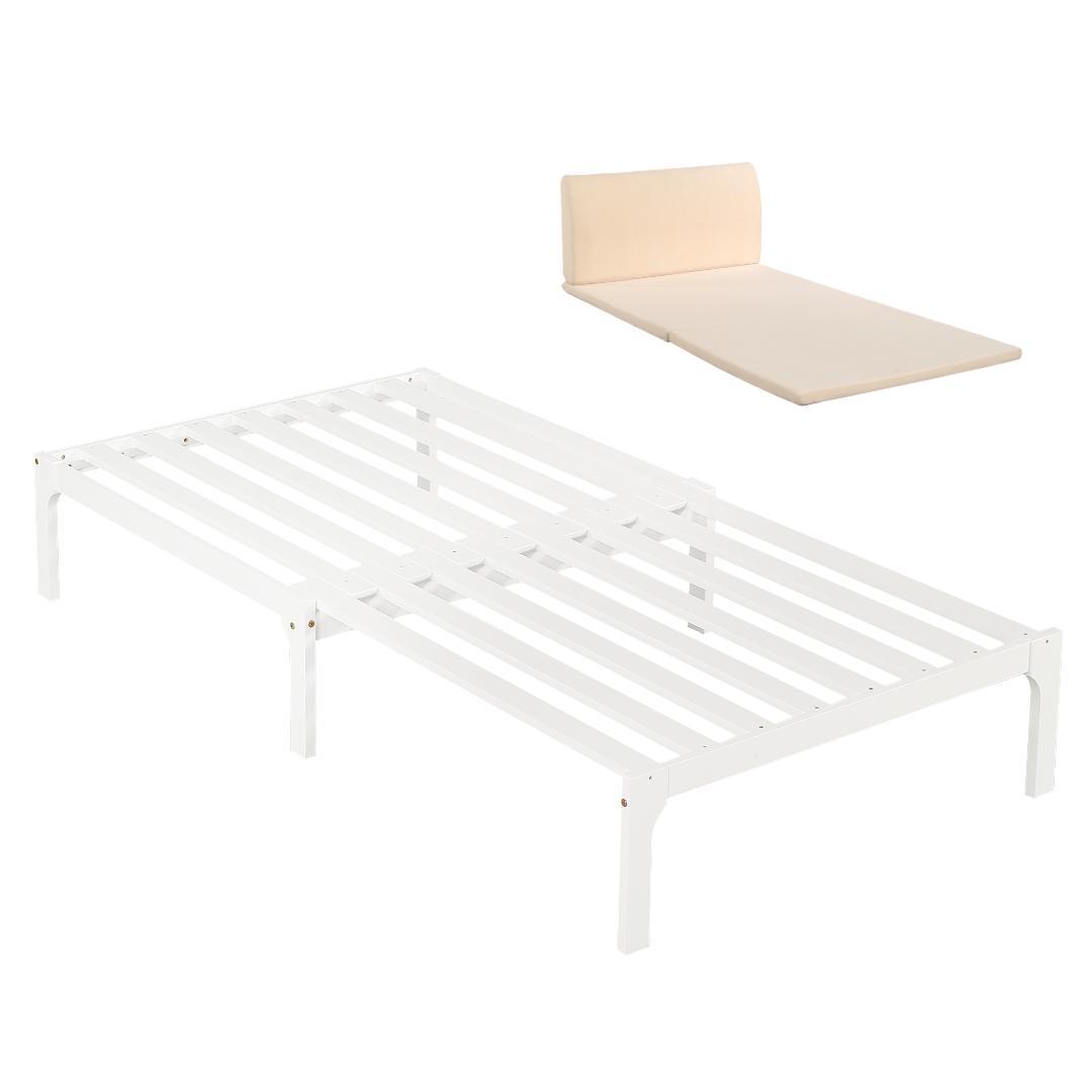 タイムセール！ソファベッド【ベージュマット付き】　長さは調節可能　WHITE