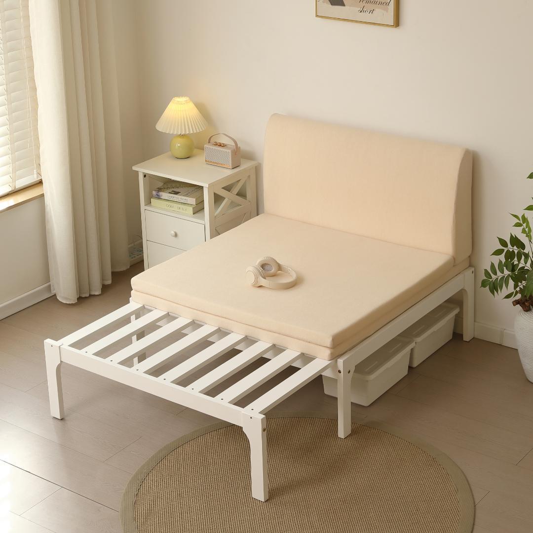 タイムセール！ソファベッド【ベージュマット付き】　長さは調節可能　WHITE