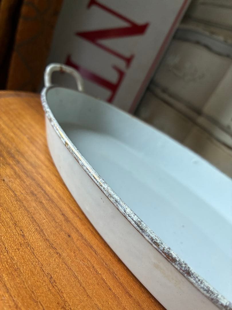 マンズアンティーク　ホーロー プレート　オーバル　お皿　トレイ手書き　レア