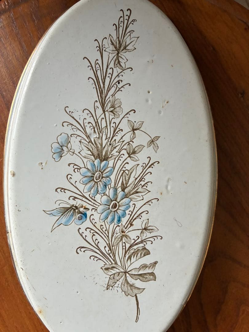 マンズアンティーク　ホーロー プレート　オーバル　お皿　トレイ手書き　レア