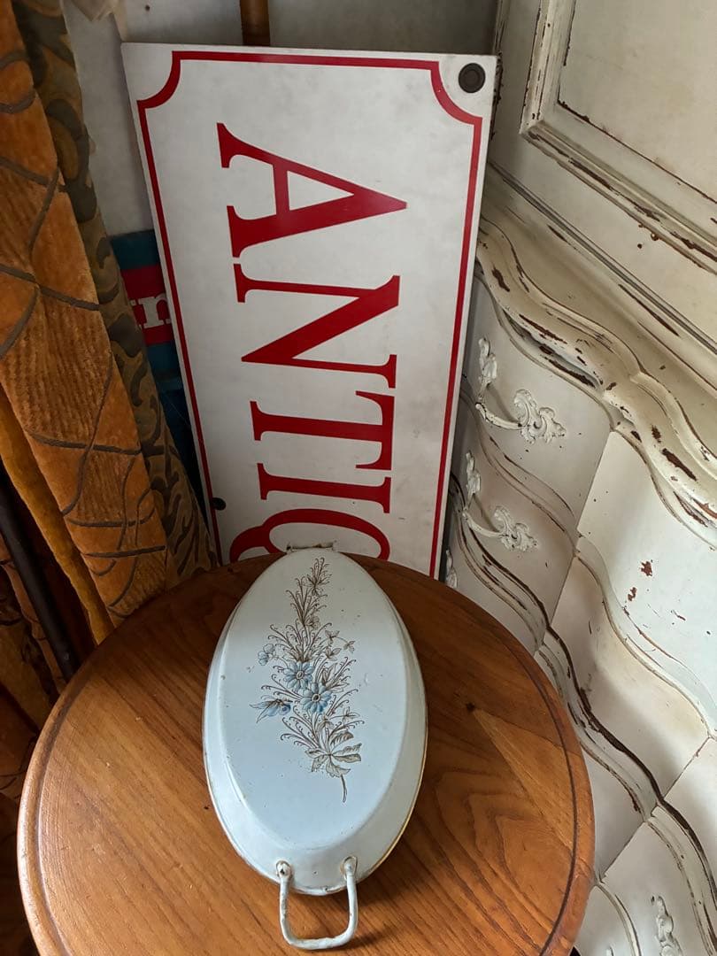 マンズアンティーク　ホーロー プレート　オーバル　お皿　トレイ手書き　レア