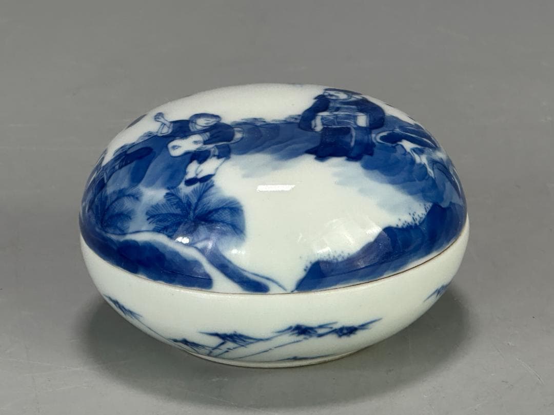 中国美術　清時代　清朝　青花人物画香合　蓋物　唐物　古物保証　時代物　香道具