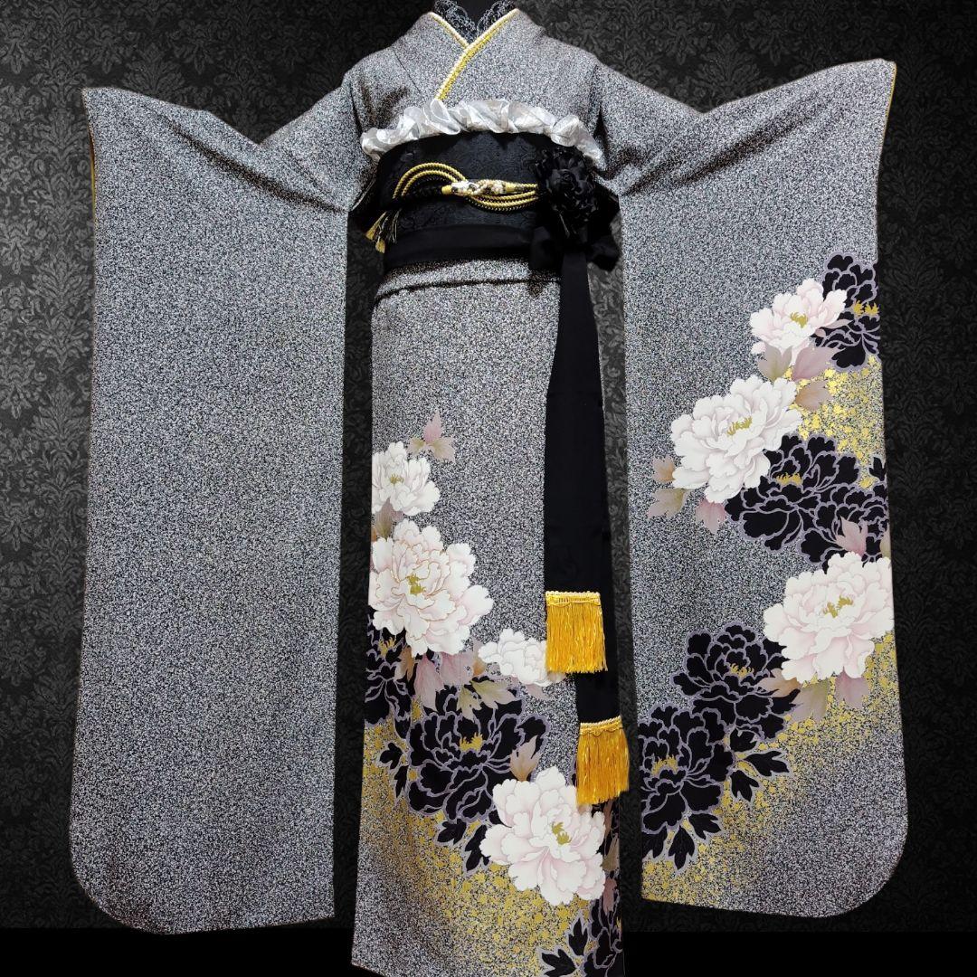 お直し無料☆振袖フルセット・成人式・大輪牡丹・金駒刺繍・金彩加工・モード系