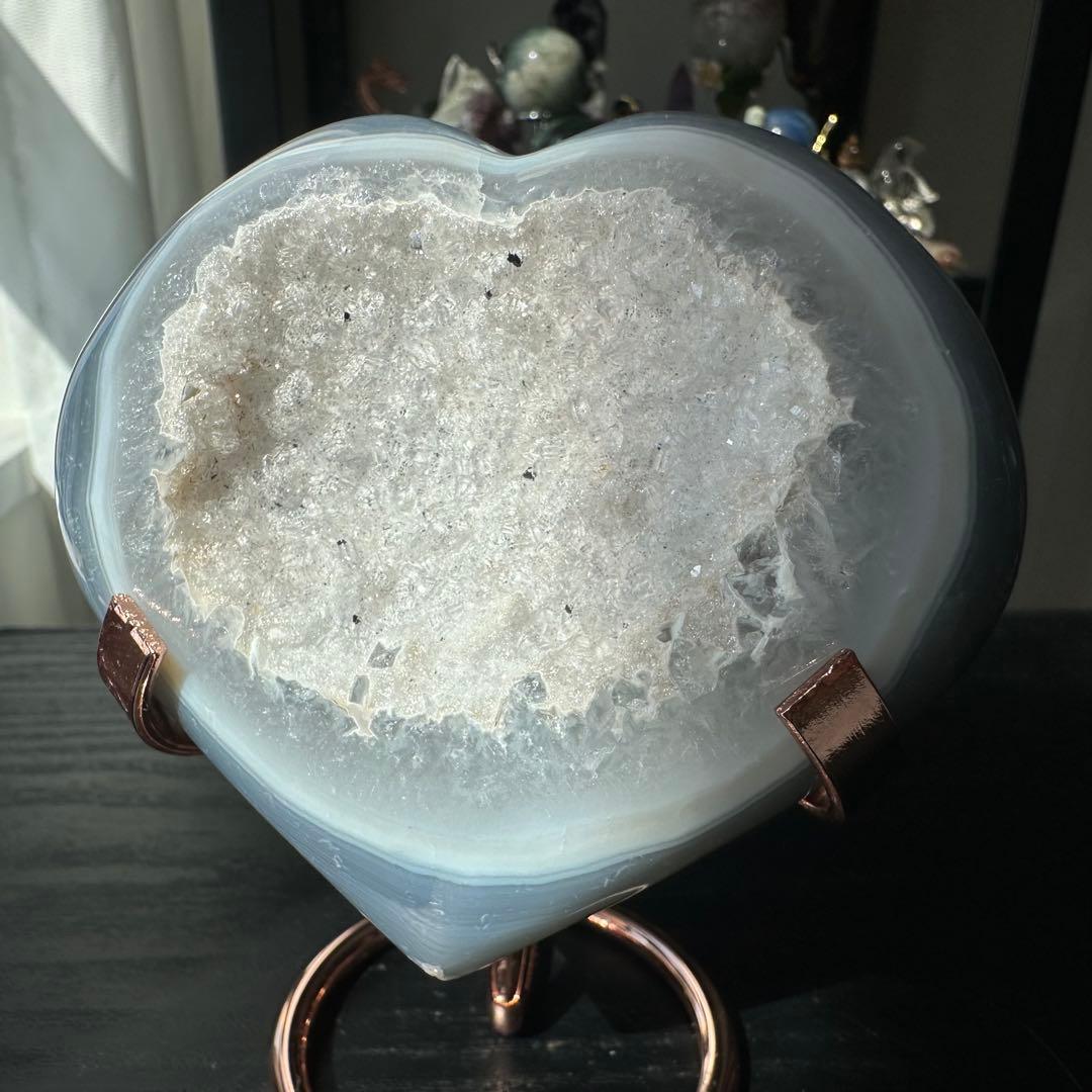 天然石水晶共生瑪瑙のハート　置物　NO.032117