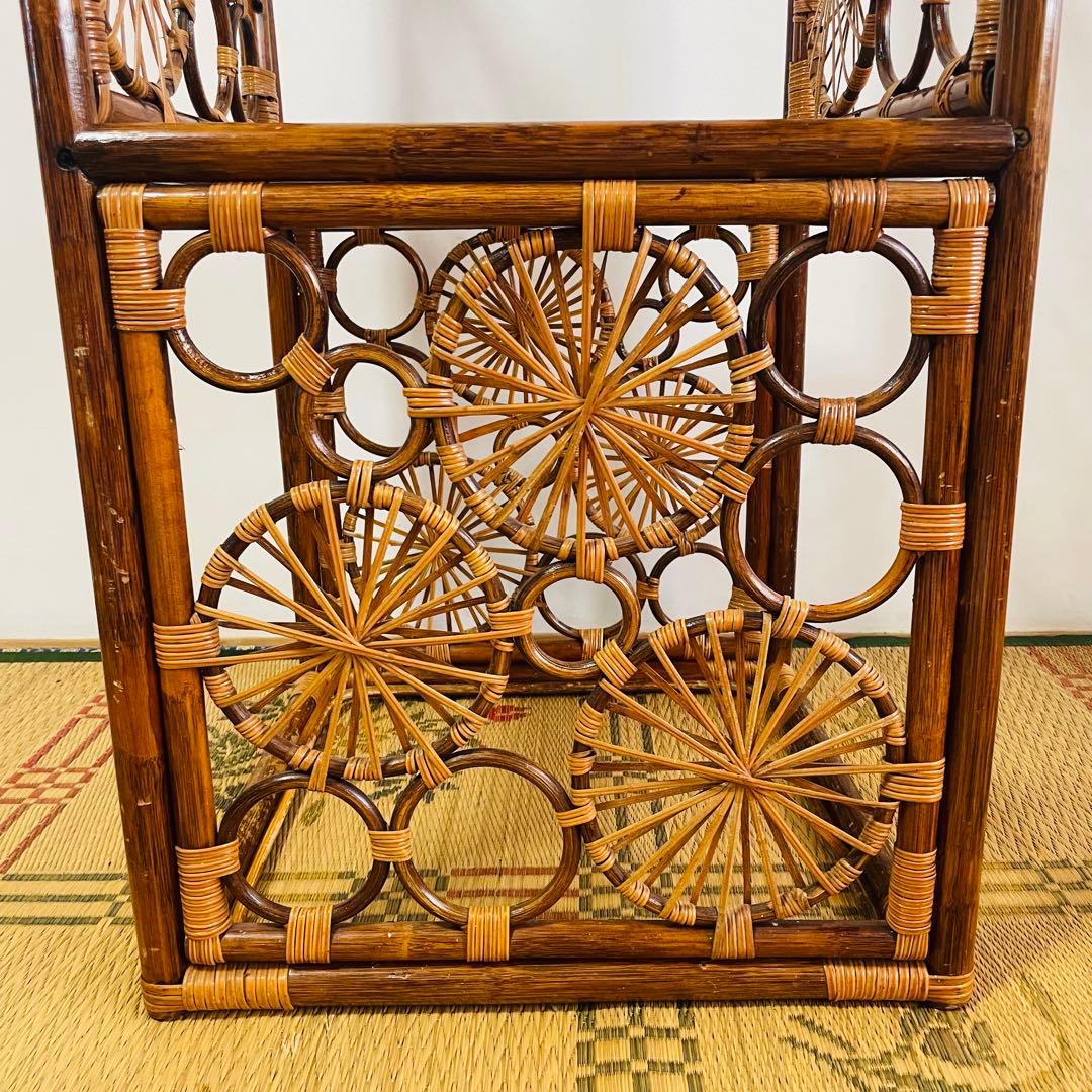 昭和レトロ ラタン 籐 ガラス 飾り棚 チェスト ヴィンテージ アンティーク