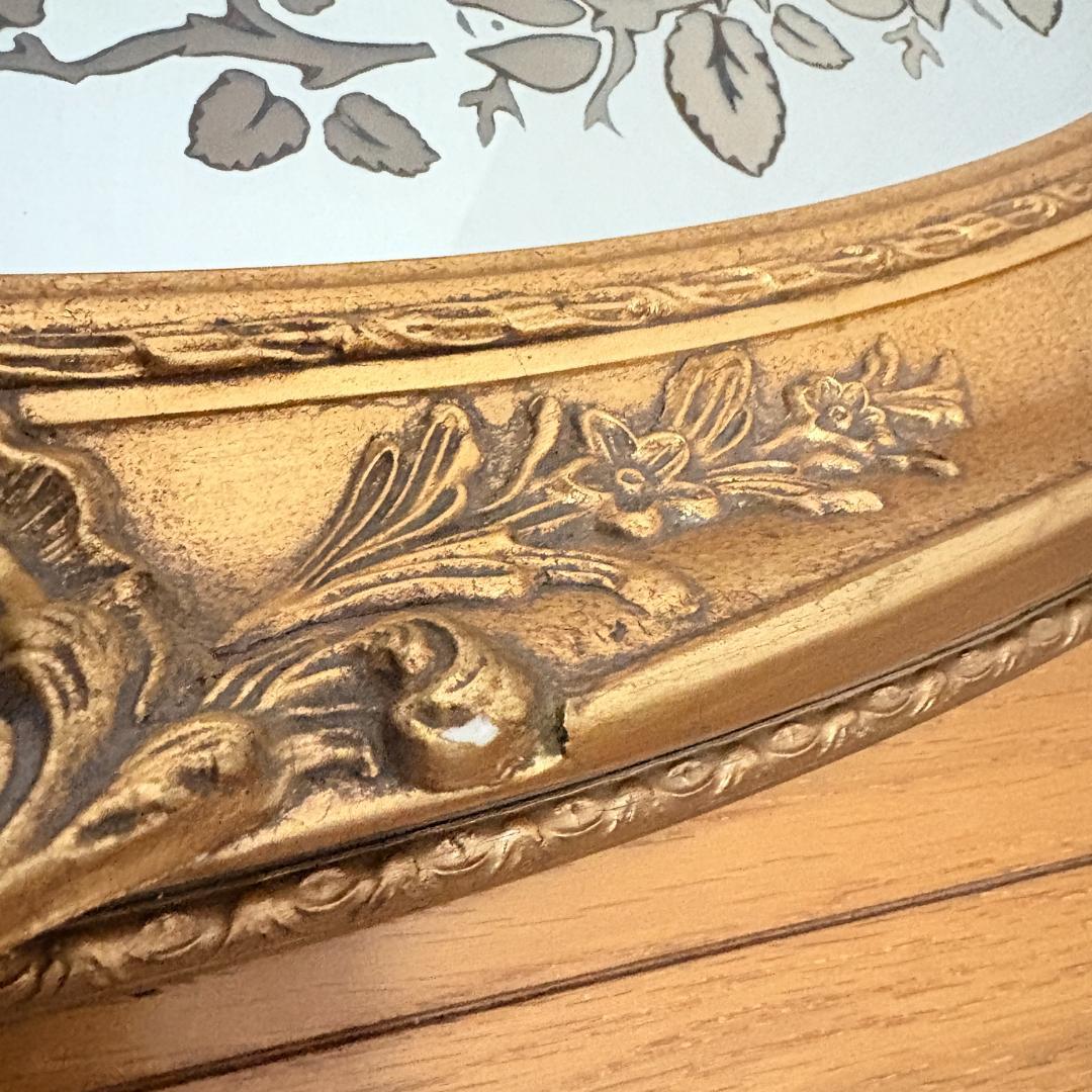 ウォールミラー アンティーク ゴールド装飾 楕円形 壁掛け鏡 レトロ 現状品