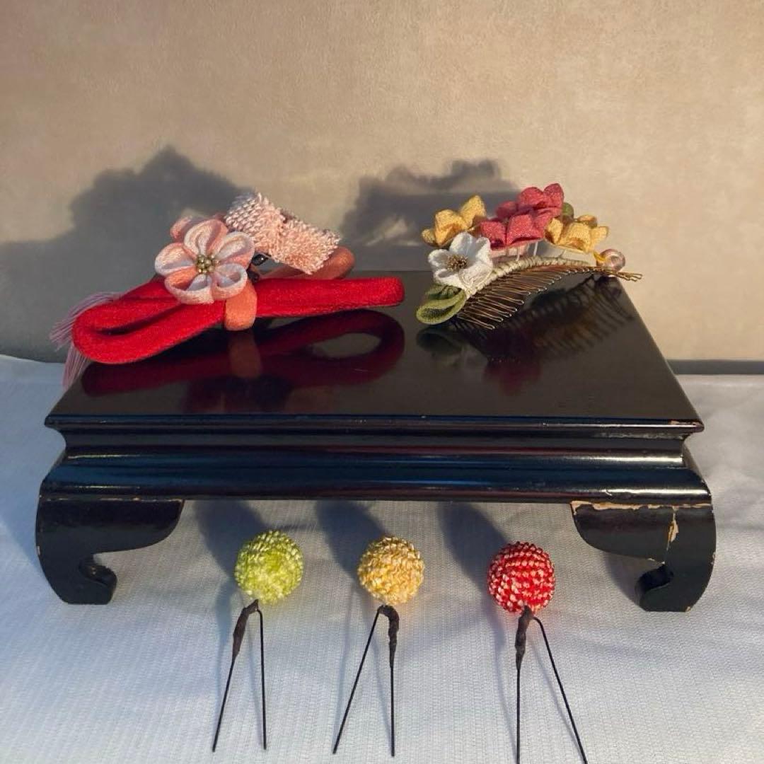 成人式　七五三　かづら清コーム簪　まるぐけつまみ細工簪　櫛平打ち簪　Uピン簪