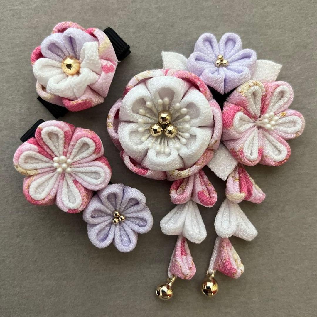 【41】つまみ細工　七五三　ピンク×ラベンダー