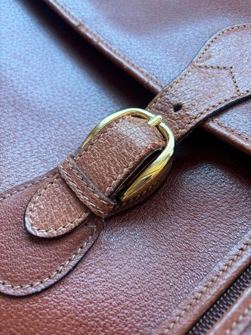 GUCCI ブラウンレザー ガーメントバッグ トラベルバッグ ストラップ付き