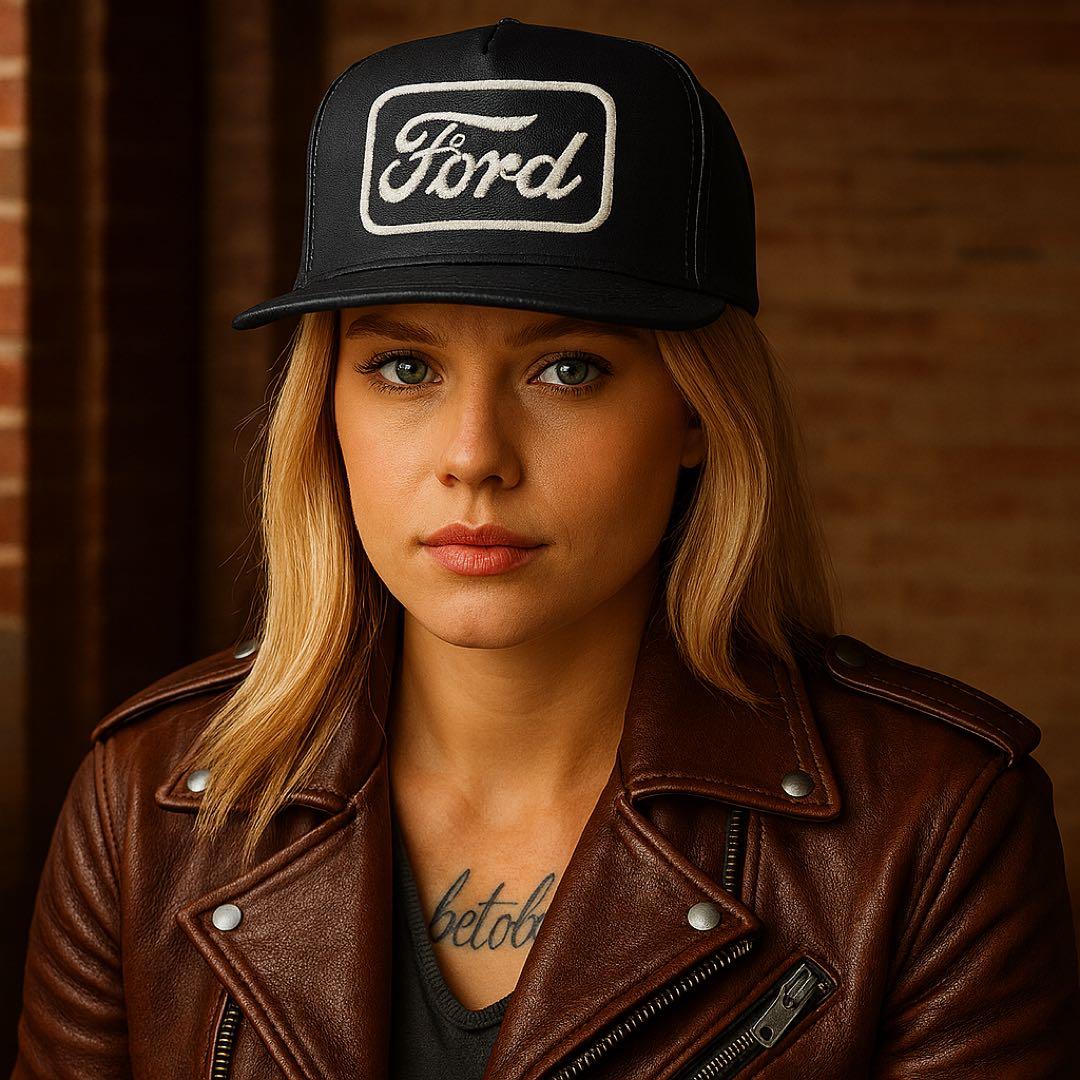 ビンテージ】レザートラッカーキャップ70's Ford アメカジ　oldjoe