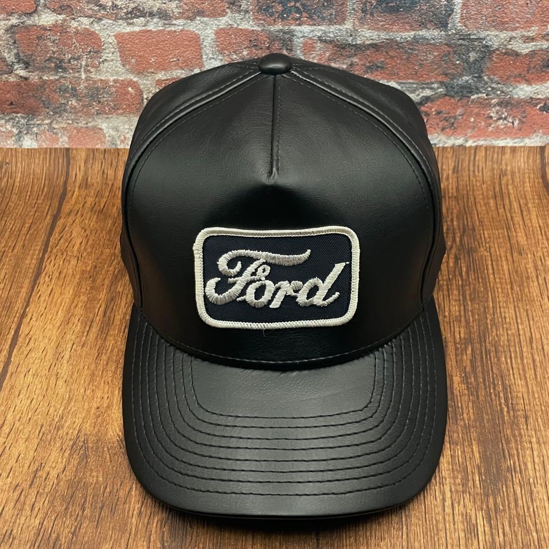 ビンテージ】レザートラッカーキャップ70's Ford アメカジ　oldjoe
