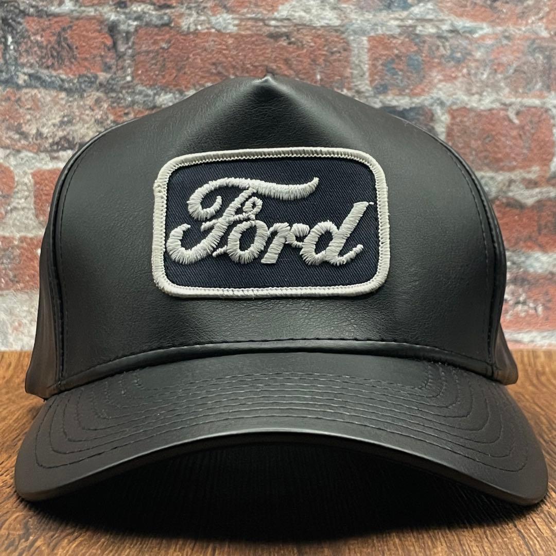 ビンテージ】レザートラッカーキャップ70's Ford アメカジ　oldjoe