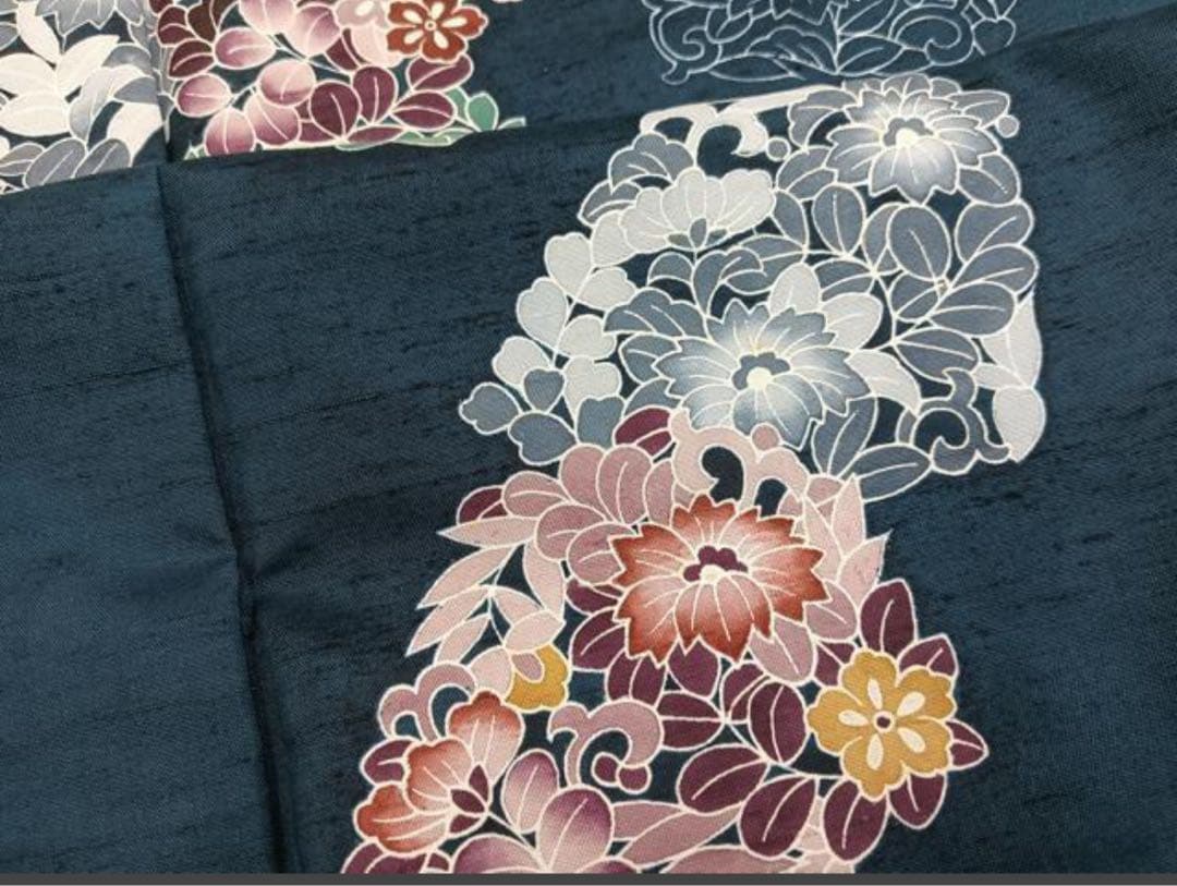 着物リメイク　訪問着紬地　草花文　から作務衣　長身の方でも股下80センチまで可能