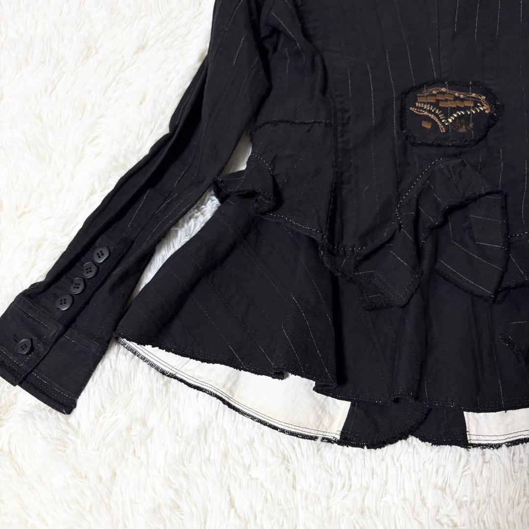 希少美品✨ジルボー デザイン テーラードジャケット 刺繍　フリル ブラック