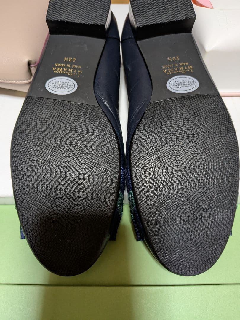 【美品】MIHAMA リボン付きカッターシューズ ネイビー　エコバッグ付