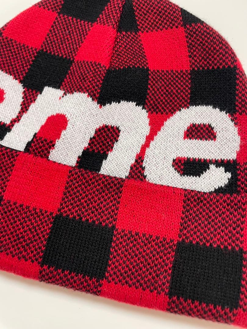 supreme big logo beanie check チェック　赤　美品