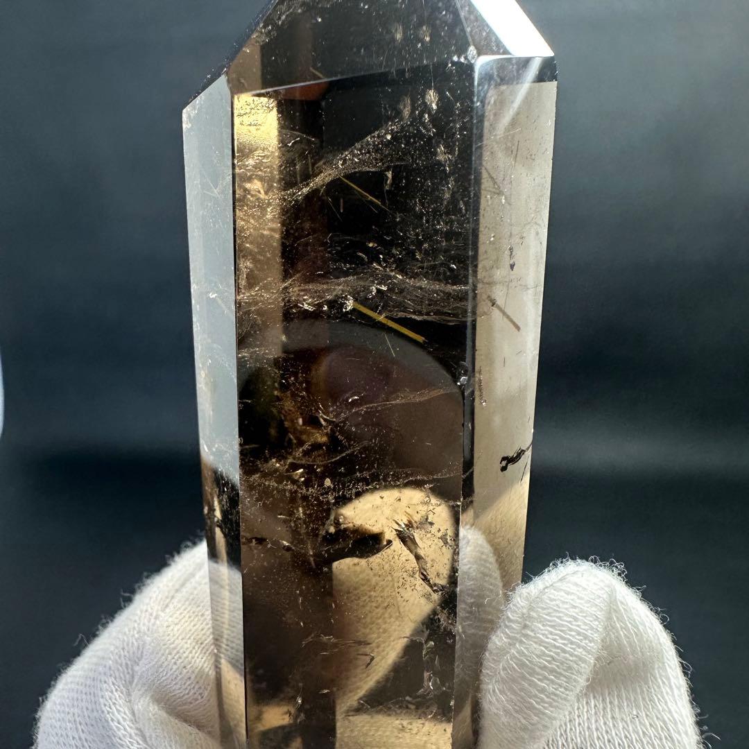 【金運· 魔除 】ゴールドルチル ☆虹☆スモーキークォーツダブルポイントA948