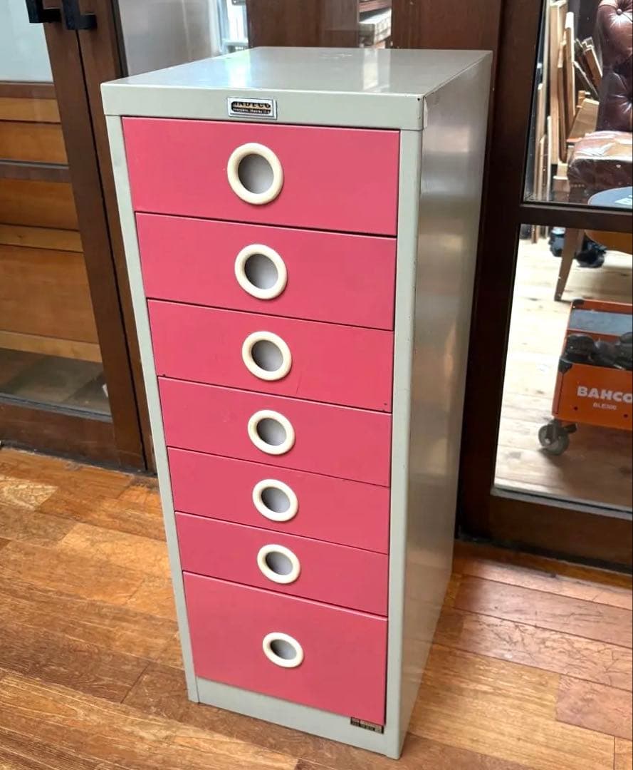 【送料込】【かわいい収納】レトロ7段チェスト 国産スチール製