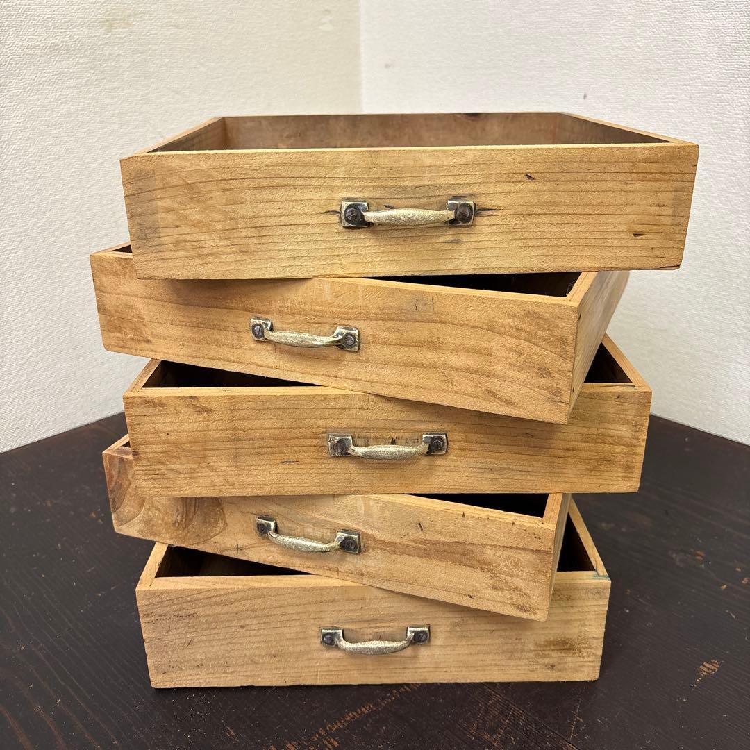 レトロ　木製5段引き出し収納 無垢材／アンティーク　古道具