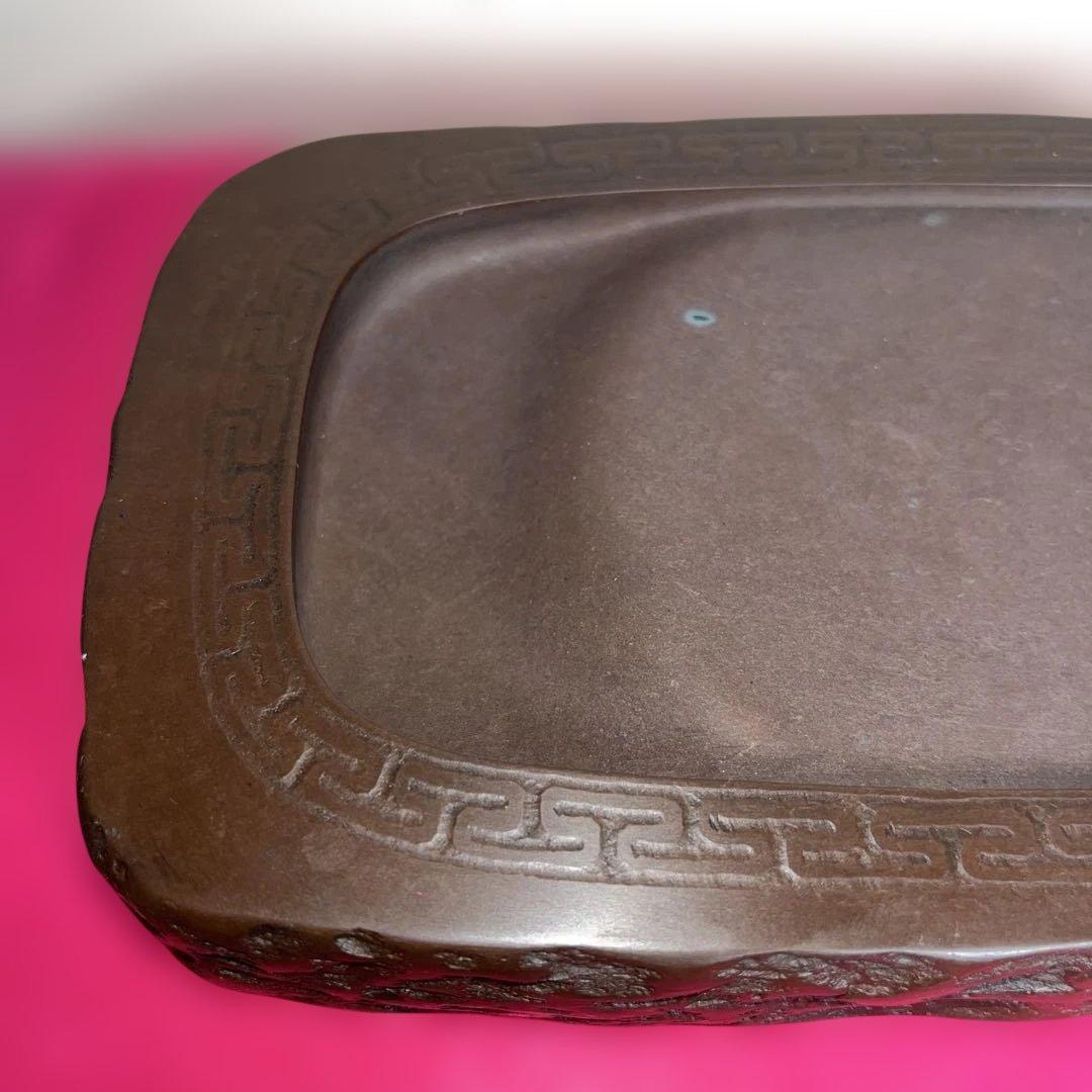 ⭕️赤間硯　堀尾信夫　日本工芸会正会員　野面硯　T字彫刻　小四六　美品　女性好み作