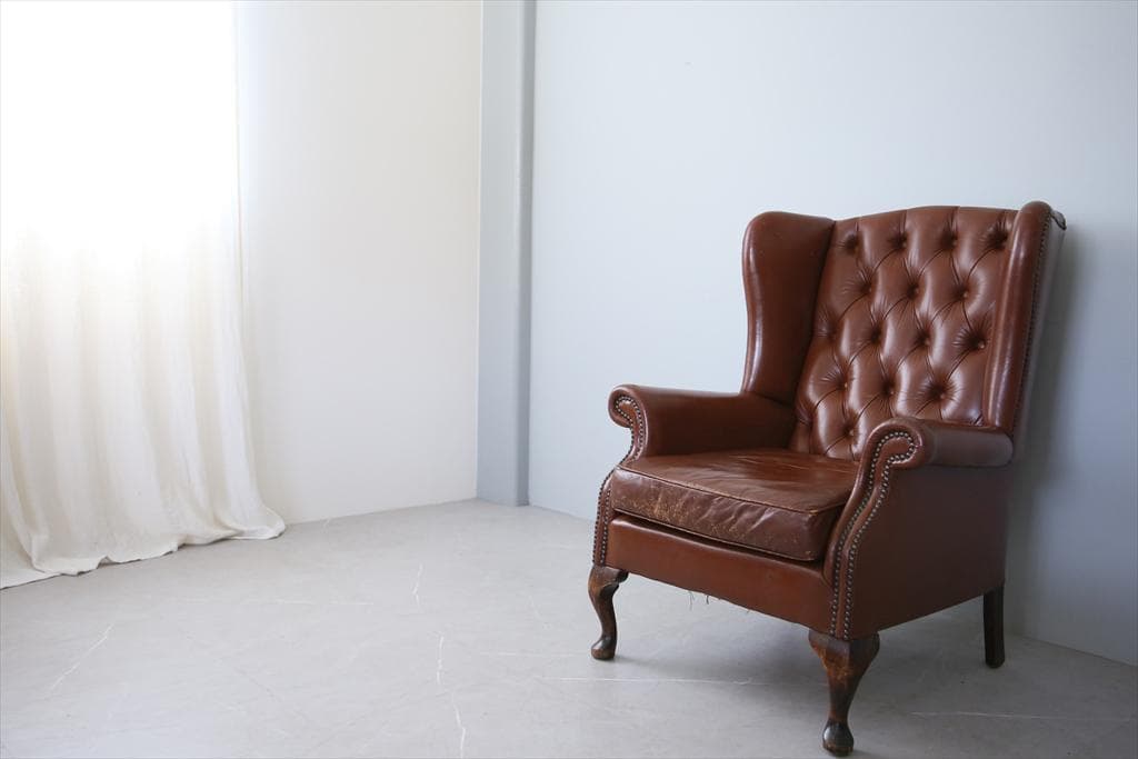英国アンティークチェスターフィールドアームチェア/本革レザーソファー89-180