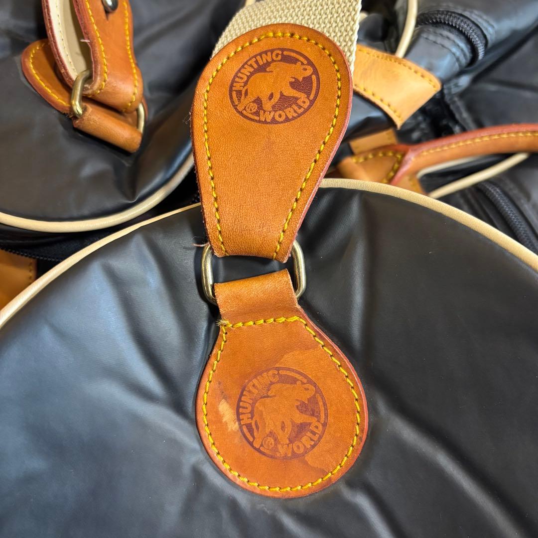 HUNTING WORLD 2WAY ナイロン×レザー ボストン 黒 大容量用